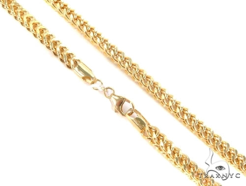 10K yellow gold hollow Franco chain 6.5mm, flat lay showing interlocked V-link construction