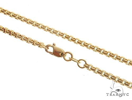 Mens 14k yellow gold hollow round box chain, 3.5mm width, 22 inches, geometric link detail, flat lay view