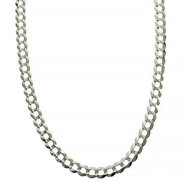 Mens 14k solid white gold curb chain, 3.6mm width, 24 inches, flat interlocked links – front view