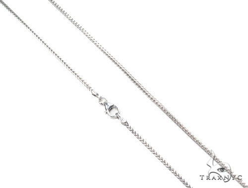 14K white gold solid franco chain 1.5mm, flat interlocked links shown straight on neutral background