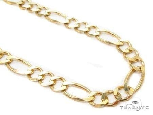Mens 14k solid yellow gold figaro chain 5.8mm 24 inches – close-up of alternating links on white background