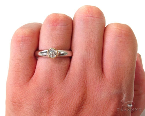 Mens 18K Yellow Gold Bezel Diamond Platinum Wedding Ring, photo 7 of 7