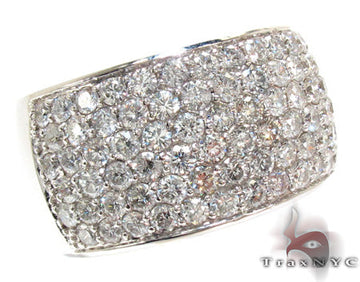Wide men's 14K white gold ring with six rows of round diamonds