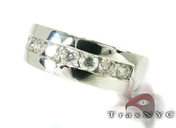 Men's white gold wedding band with eight channel-set round diamonds in polished finish