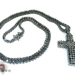 Black diamond chain necklace with a matching cross pendant in a dark metallic finish.