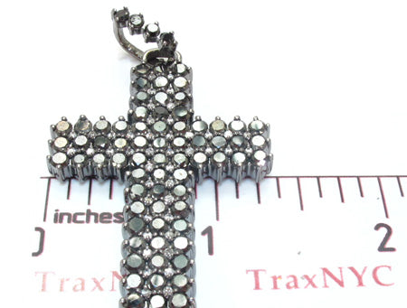 Black diamond chain necklace with a matching cross pendant in a dark metallic finish.