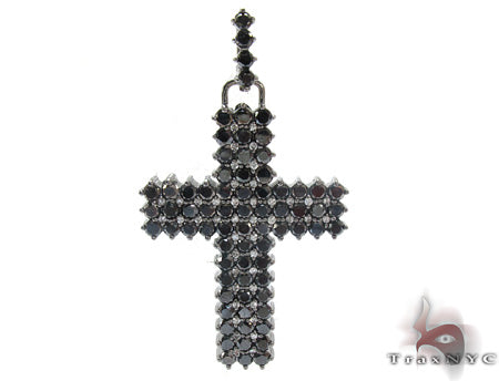 Black diamond chain necklace with a matching cross pendant in a dark metallic finish.