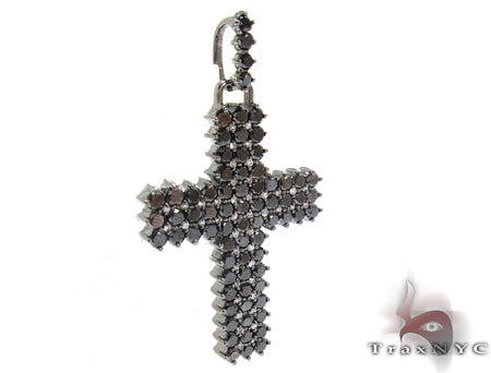 Black diamond chain necklace with a matching cross pendant in a dark metallic finish.