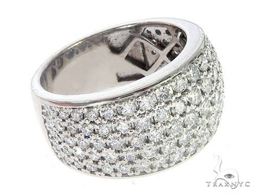 Wide white gold men's ring with domed rows of pave-set round diamonds in a bubble profile