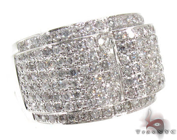 Men's 14K white gold pinky ring with multiple rows of small round diamonds