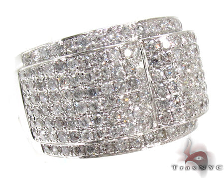 Men's 14K white gold pinky ring with multiple rows of small round diamonds