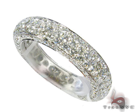 Men's 14K white gold diamond infinity wedding band with three rows of round pave-set diamonds