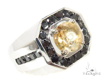 Men's silver ring with octagonal citrine center and dark stone accents