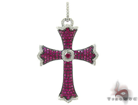 Ladies Prong Pink Ruby & Diamond Cross Crucifix 22346 - Image 1