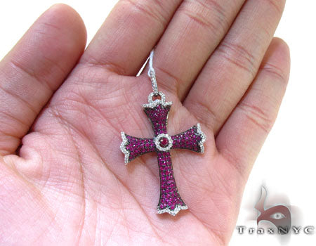 Ladies Prong Pink Ruby & Diamond Cross Crucifix 22346 - Image 5