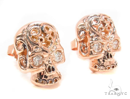 Mens Rose Gold Skull Earrings 35015 - Image 3