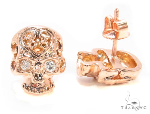 Mens Rose Gold Skull Earrings 35015 - Image 4