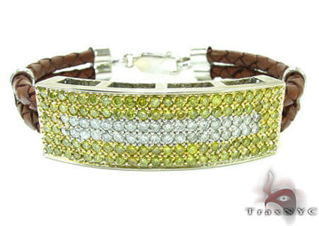 mens two tone diamond bracelet with canary yellow round-cut diamonds – front angle view
