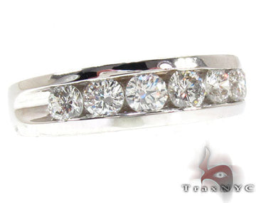 White gold men's channel ring with five round diamonds in a sleek band