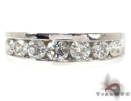 White gold men's channel ring with five round diamonds in a sleek band design