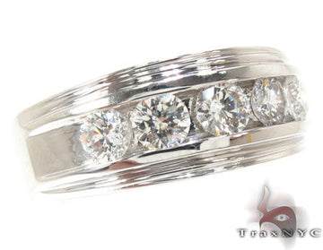 White gold men's channel band with five round diamonds and polished edges