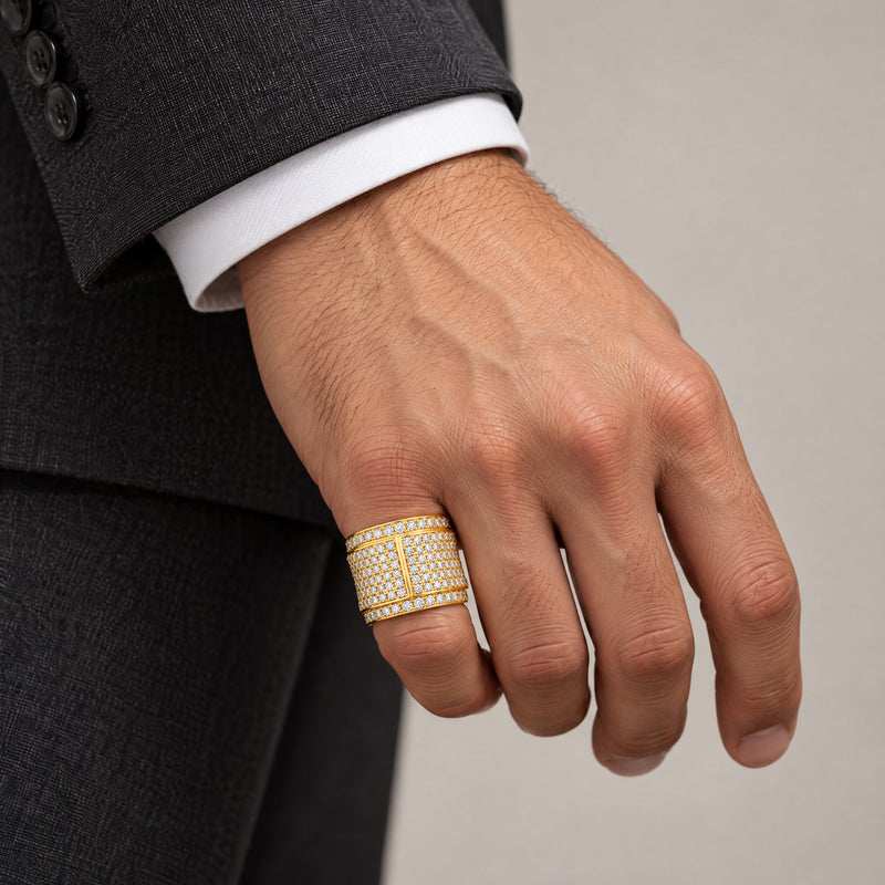 Mens 14K Gold Diamond Pinky Ring, view 13