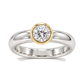 Mens 18K Gold Bezel Diamond Platinum Wedding Ring