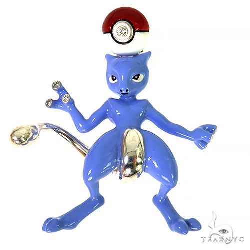 .925 Sterling Silver MewTwo Pendant, front view