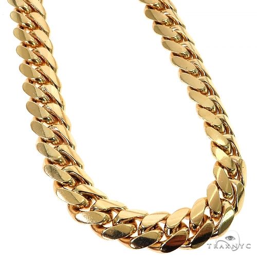 34-inch 15mm 10k yellow gold Miami Cuban chain with polished links.