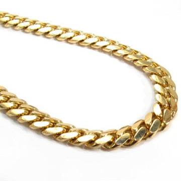 14k yellow gold miami cuban link chain 11mm wide, 28 inches, flat interlocking links – front detail view