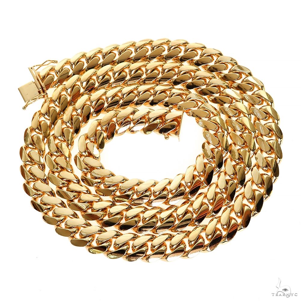Miami Cuban Chain 18k Yellow Gold 16 Inches 10mm 46017 – TraxNYC
