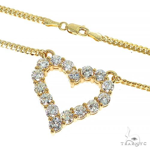 14K Gold Miami Cuban Chain Diamond Heart Necklace, photo 3 of 6