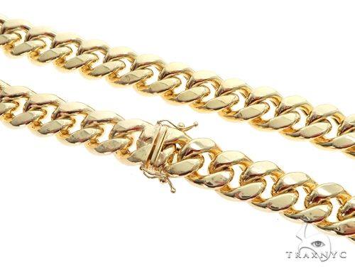14K yellow gold hollow Miami Cuban chain, 11mm wide, 26-inch length, polished finish
