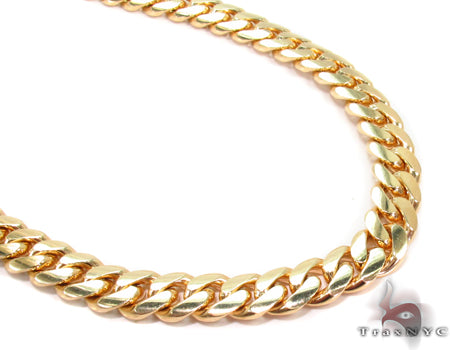 Polished 14K yellow gold Miami Cuban link chain, 26 in, 7 mm links