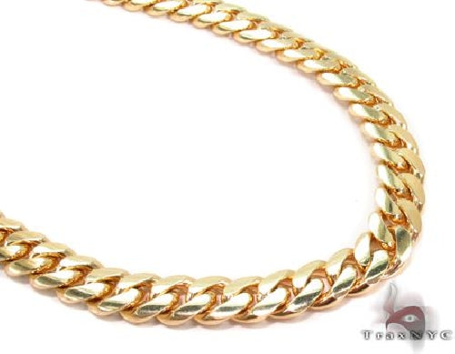 Yellow Gold Solid Miami Cuban Link Chain 10mm 28 Inches, front view