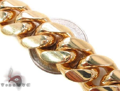 10k yellow gold solid Miami Cuban link chain, 15.5mm wide, polished finish.
