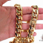 10k yellow gold solid Miami Cuban link chain, 15.5mm wide, polished finish.