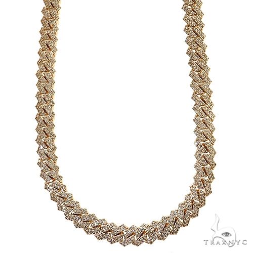 Yellow Miami Cuban chain with diamond accents, thick and polished links, men's necklace