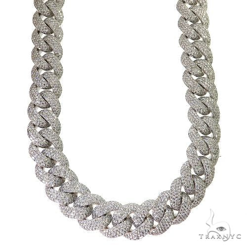 White gold Miami Cuban chain with diamond iced links, thick and polished design