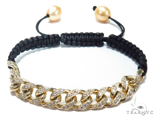 14K yellow gold Miami Cuban diamond rope bracelet with adjustable braided band