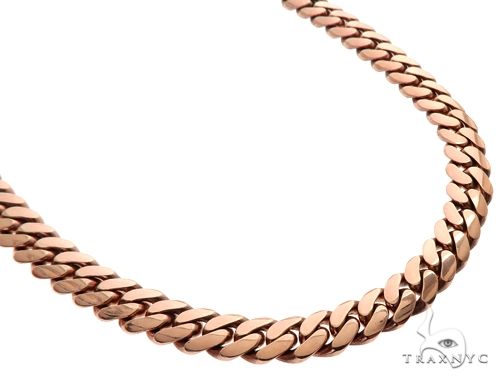 28-inch 10mm Miami Cuban link chain in polished 14K rose gold with secure clasp