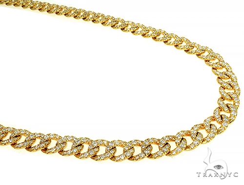 Diamond curb link chain 24 inches 8mm wide — prong-set round diamonds across every link, flat curb silhouette