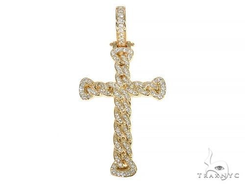 Yellow gold Miami Cuban link cross pendant with pavé diamond accents