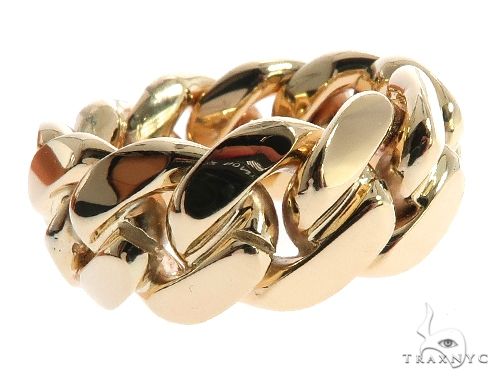 Men's miami cuban link ring in 14k yellow gold – 9.5mm wide interlocking links, top-down angle