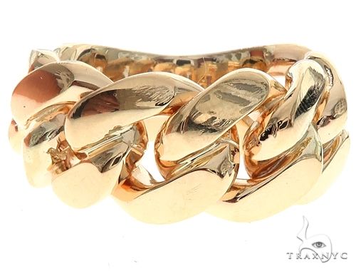 Yellow gold 10mm Miami Cuban link men's ring, polished finish, size 10.5