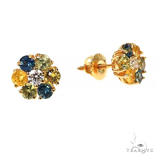 14K Gold Sapphire Meadow Flower Studs -Mini, photo 2 of 5