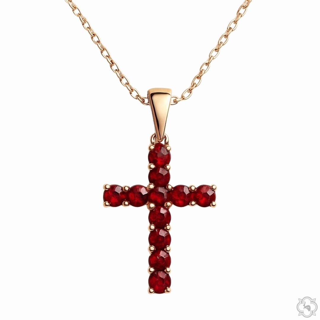 Mini Blood Red Sapphire Cross Set 67667 | TraxNYC