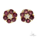 Mini Crimson Sapphire Diamond Flower Earrings 66894 - Image 1