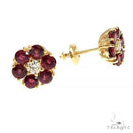 Mini Crimson Sapphire Diamond Flower Earrings 66894 - Image 2