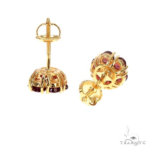 14K Gold Mini Crimson Sapphire Diamond Flower Earrings, photo 3 of 3